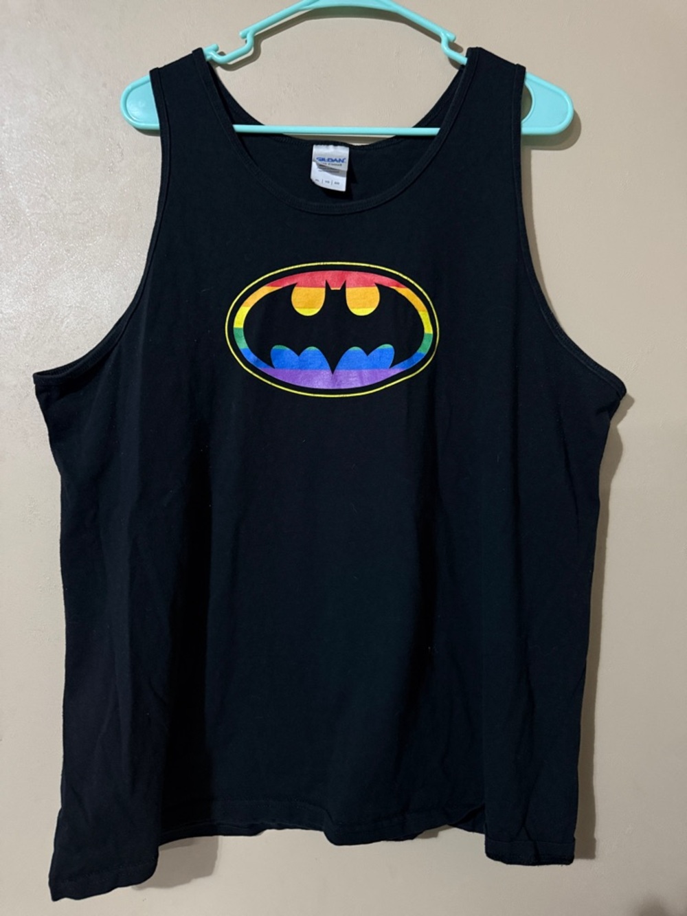 Gildan Black Tank Top with Rainbow Batman Logo